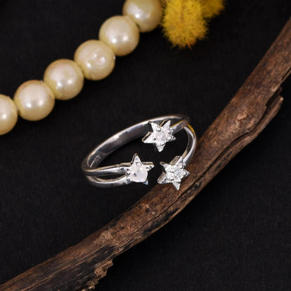 Trillion Star Stackable Ring in Sterling Silver With CZ & Moonstone Gift For Her