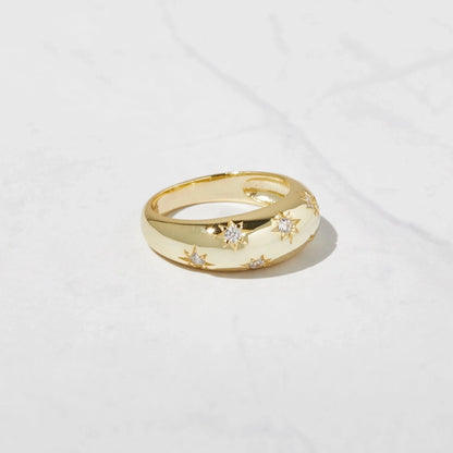925 Sterling Silver Gold plated Dome Ring, Star Ring, Celestial Jewelry