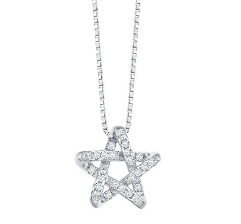 925 Sterling Silver CZ Bling Hexagon Lucky Star Chain Necklace Women 16" -18"