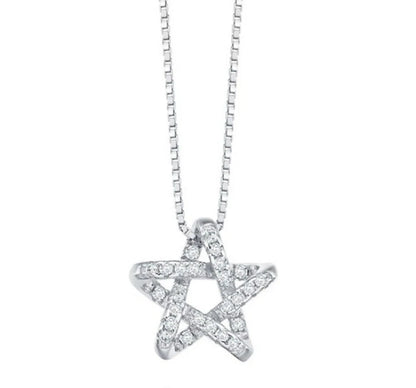 925 Sterling Silver CZ Bling Hexagon Lucky Star Chain Necklace Women 16" -18"