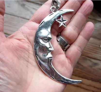 X BIG CRESCENT MOON STAR Pendant 925 Sterling Silver 22" Necklace men women