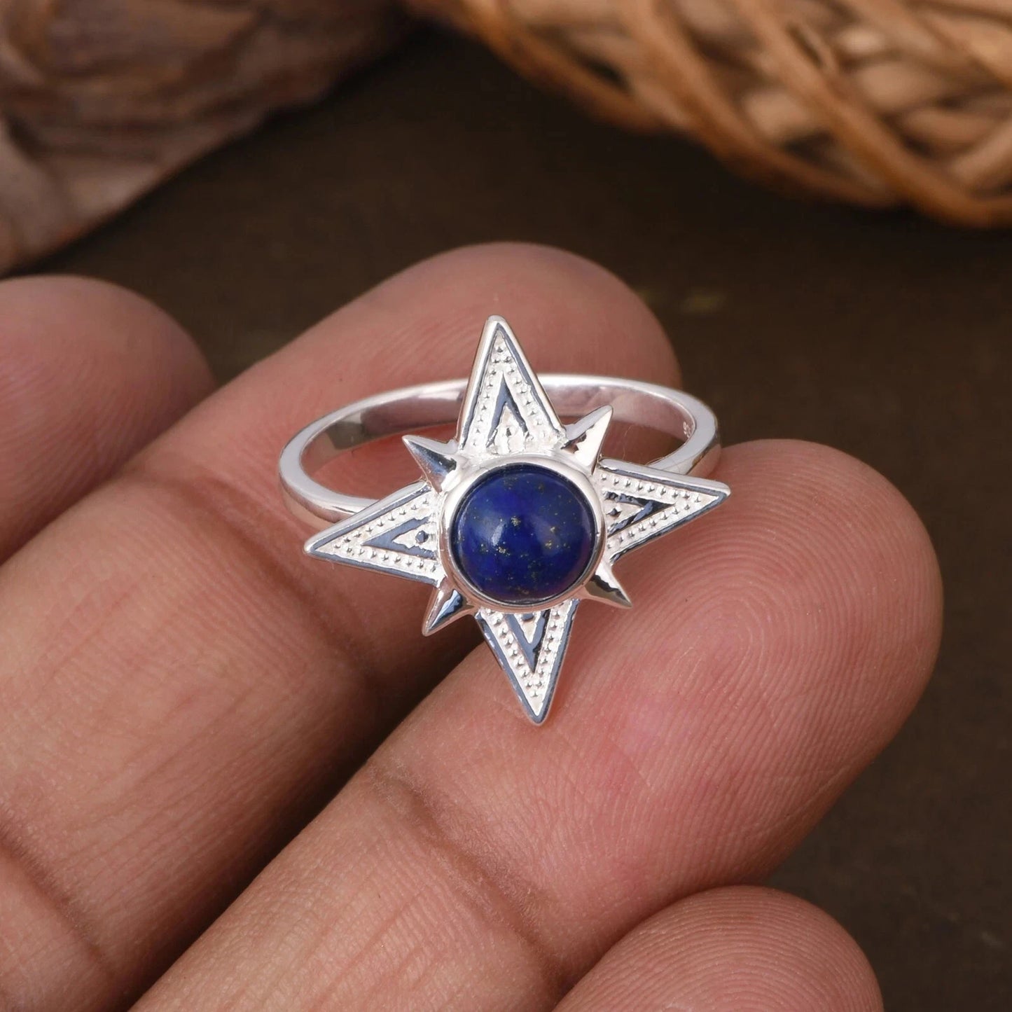 Twinkle Star Sterling Silver Ring With Lapis Lazuli Mother's Day Gift For Mom