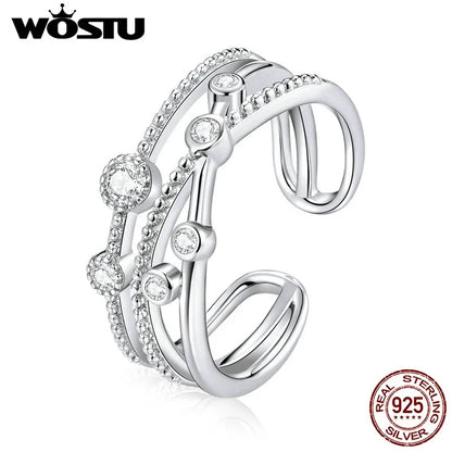 S925 Sterling Silver Shining Stars Open Finger Rings Birthday Gifts Women Wostu