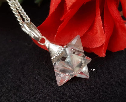 Natural Clear Quartz Merkaba Star Crystal Pendant Necklace