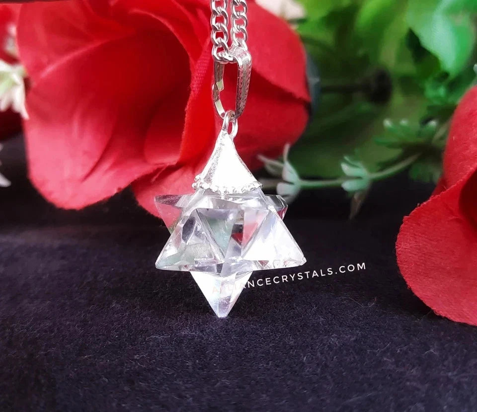 Natural Clear Quartz Merkaba Star Crystal Pendant Necklace