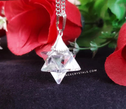 Natural Clear Quartz Merkaba Star Crystal Pendant Necklace