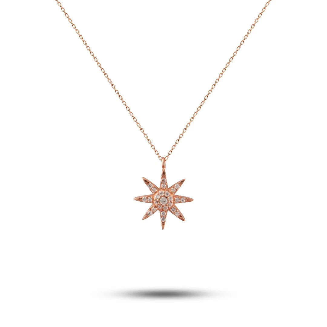 925 Silver Star Pendant Necklace Diamond North Star Necklace Starburst Necklace