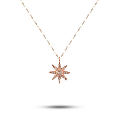 925 Silver Star Pendant Necklace Diamond North Star Necklace Starburst Necklace