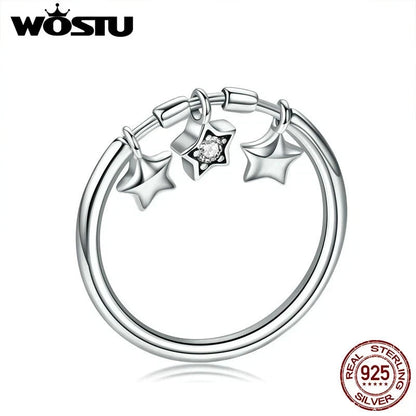 Wostu Fashion 925 Sterling Silver 3 Stars CZ Wedding Ring Women Party Gift