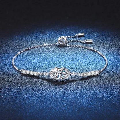 1CT D Color Moissanite Star Flower Bracelet Women Adjustable 925 Sterling Silver