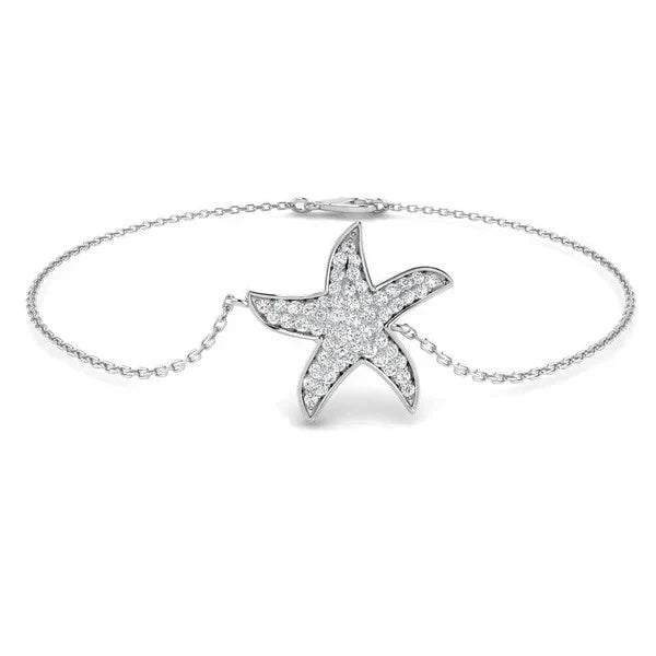 0.50 CT Round cut Diamond pave setting Star fish chain Bracelet in 925 Silver.