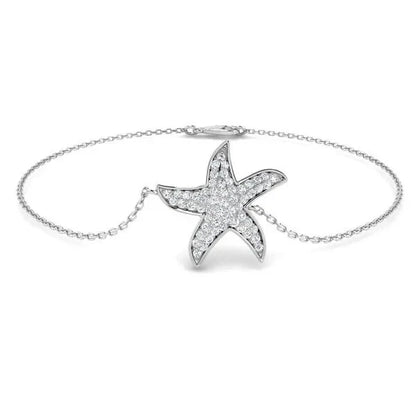 0.50 CT Round cut Diamond pave setting Star fish chain Bracelet in 925 Silver.