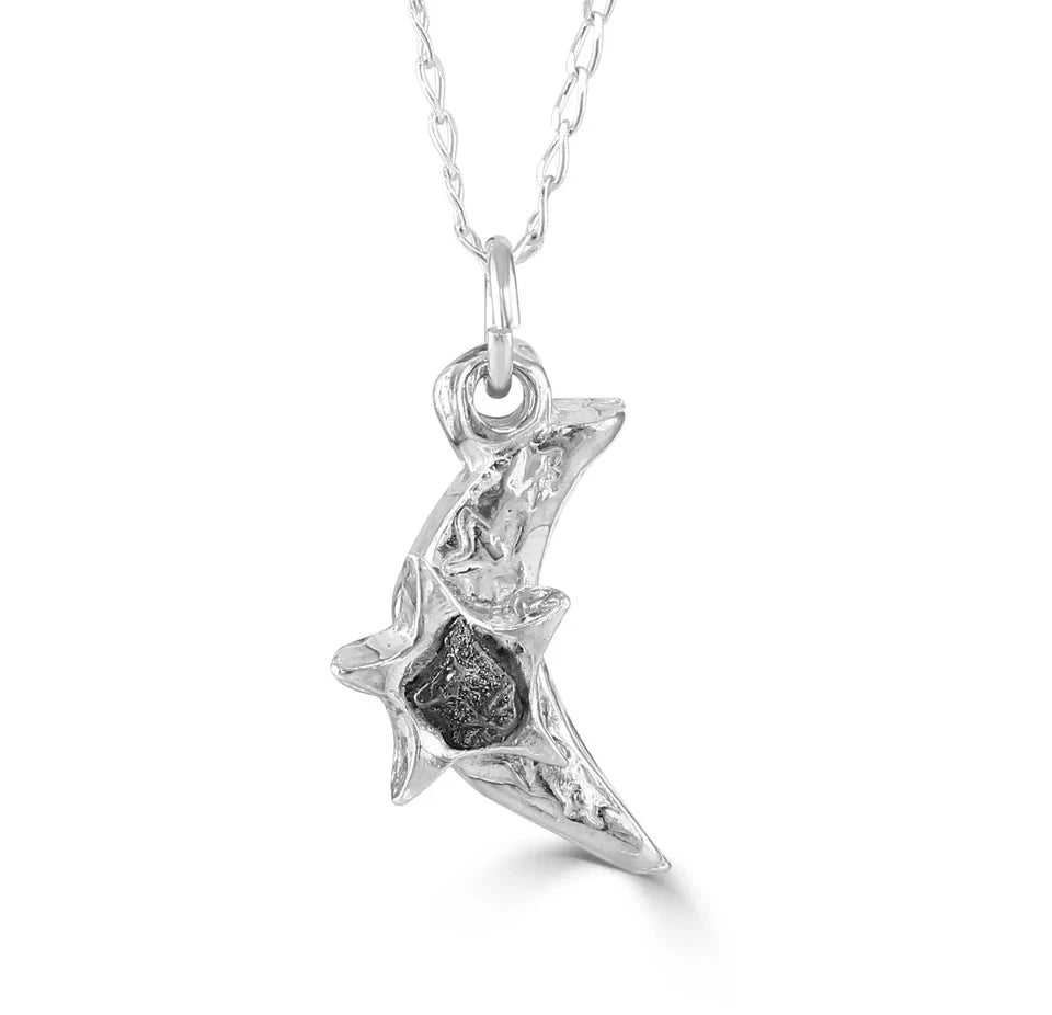 Solid Silver Moon And Star Meteorite Necklace