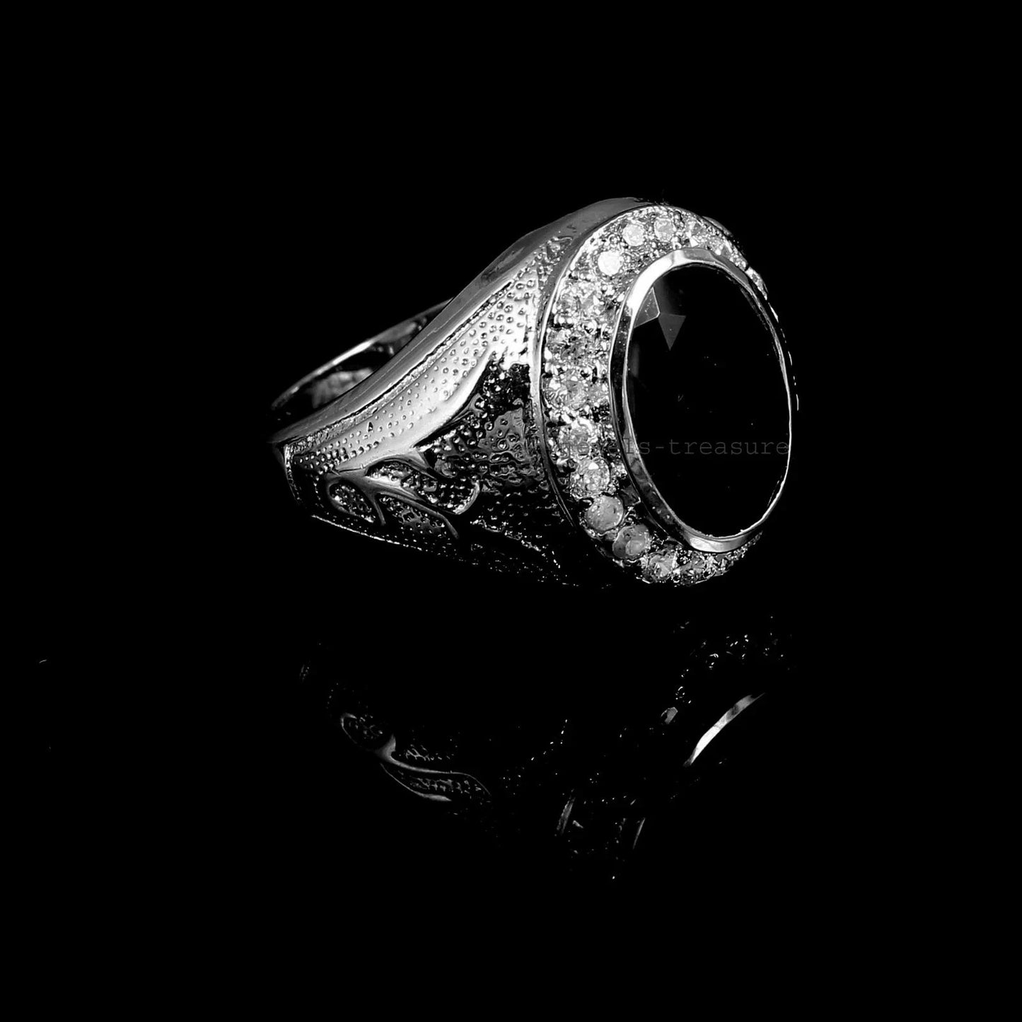 Natural Black Star & CZ Gemstones with 925 Sterling silver Ring for Men's