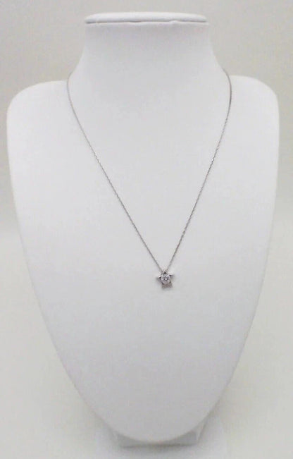 925 Silver Stone Detailed Star Pendant Necklace Sterling Silver CZ 18"