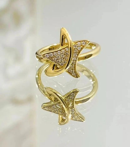 1.90Ct Round Cut Simulated Diamond Star Shape Unique Ring 14k Yellow Gold Plated