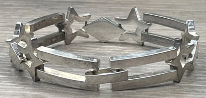 Vintage Sterling 925 Openwork Stars Open Rectangle Bar Link Bracelet 30G 7.25''