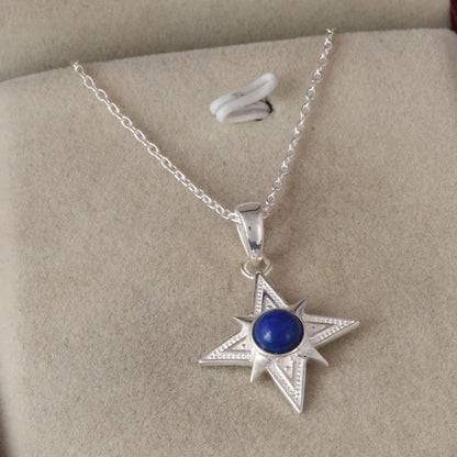 Twinkle Star 925 Sterling Silver Pendent Necklace With Lapis Lazuli Gift For Mom