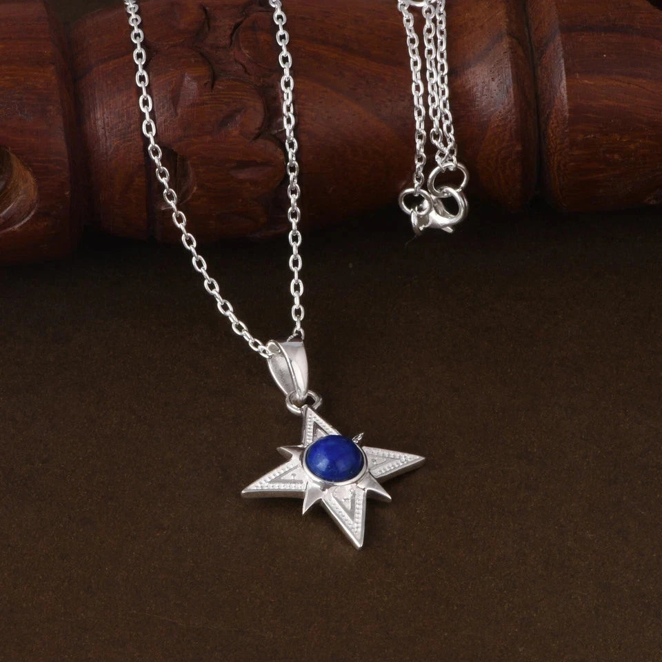 Twinkle Star 925 Sterling Silver Pendent Necklace With Lapis Lazuli Gift For Mom