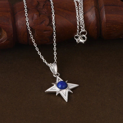 Twinkle Star 925 Sterling Silver Pendent Necklace With Lapis Lazuli Gift For Mom