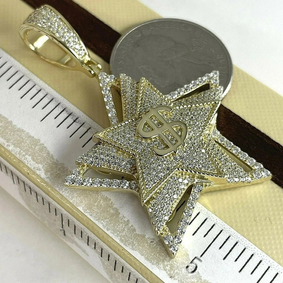 Round Cut Simulated Diamond Stunning $ Star Pendant In 14K Yellow Gold Plated