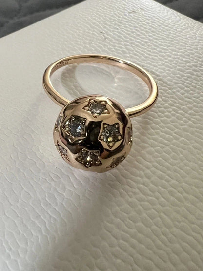 Beautiful Ball Natural Star Zircon Rose Gold Color Marked Ring Size 9.5