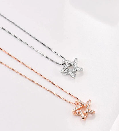 925 Sterling Silver CZ Bling Hexagon Lucky Star Chain Necklace Women 16" -18"