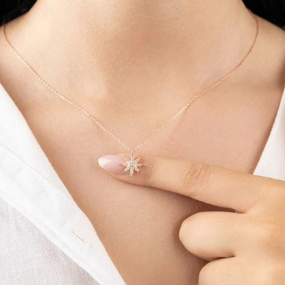 925 Silver Star Pendant Necklace Diamond North Star Necklace Starburst Necklace