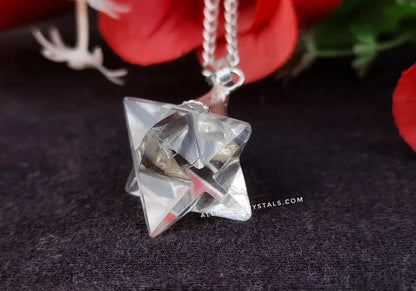 Natural Clear Quartz Merkaba Star Crystal Pendant Necklace