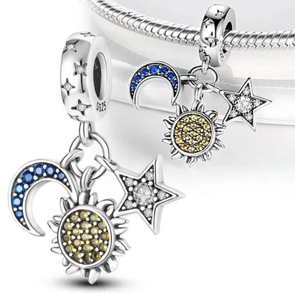Sun Moon & Star Celestial Charm Pendant Bracelet Genuine Sterling S925