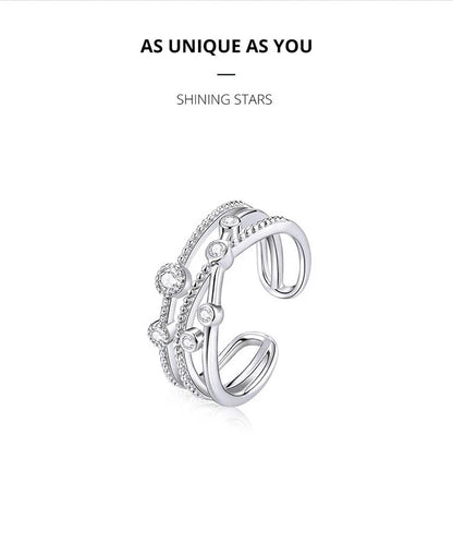 S925 Sterling Silver Shining Stars Open Finger Rings Birthday Gifts Women Wostu