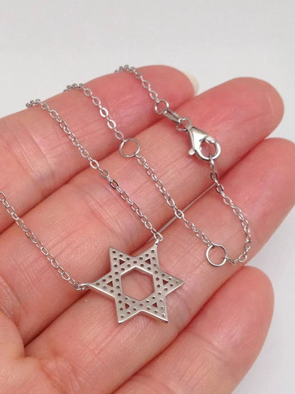 925 Sterling Silver Cz Star of David Pendant Necklace Womens 14.5mm(0.57") 17.5"
