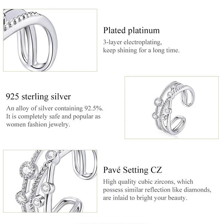 S925 Sterling Silver Shining Stars Open Finger Rings Birthday Gifts Women Wostu
