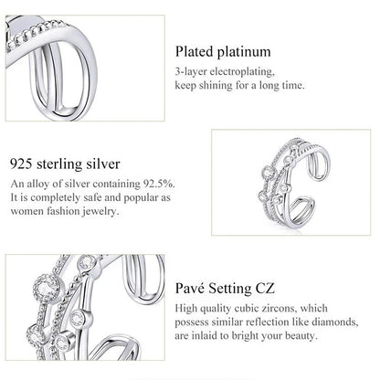 S925 Sterling Silver Shining Stars Open Finger Rings Birthday Gifts Women Wostu