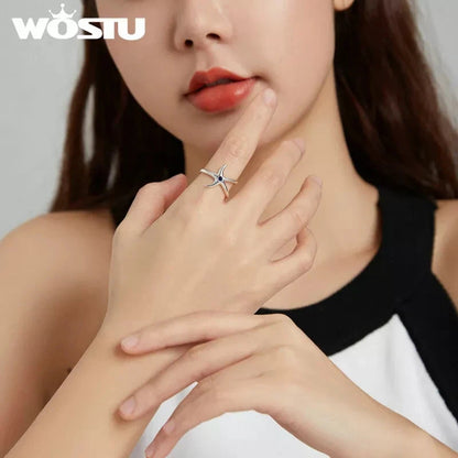 Truly 925 Sterling Silver Starfish Open Finger Rings Birthday Gift Women Wostu