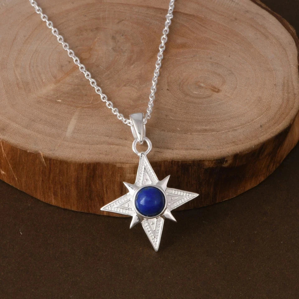 Twinkle Star 925 Sterling Silver Pendent Necklace With Lapis Lazuli Gift For Mom