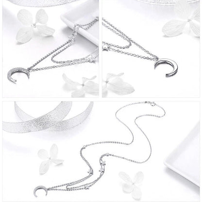 BAMOER S925 Sterling Silver necklace chain Moon&stars With CZ For Women Jewelry