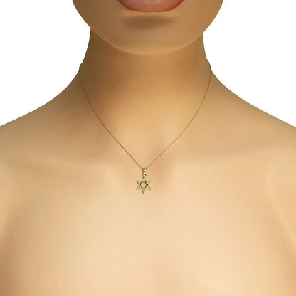 925 Sterling Silver Light Green CZ Jewish Star of David Pendant Necklace