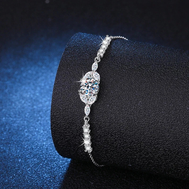 1CT D Color Moissanite Star Flower Bracelet Women Adjustable 925 Sterling Silver