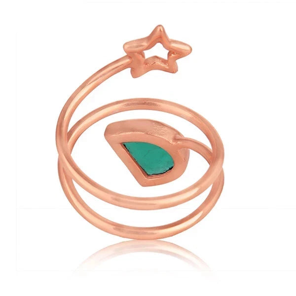 Green Onyx Gemstone Star Designer Rose Gold Plated 925 Silver Ring Jewelry