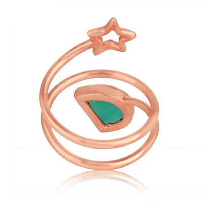 Green Onyx Gemstone Star Designer Rose Gold Plated 925 Silver Ring Jewelry