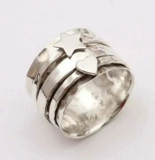Rings 925 Sterling Silver ring Star Heart Spinner ring Jewelry All Size RC-15