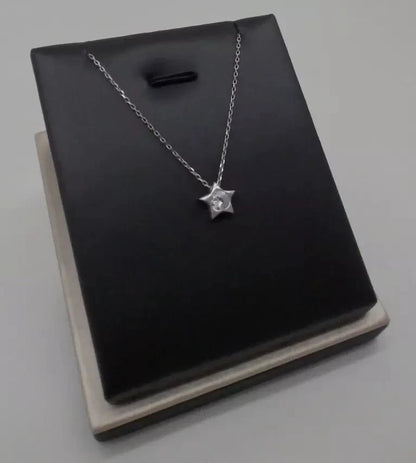 925 Silver Stone Detailed Star Pendant Necklace Sterling Silver CZ 18"