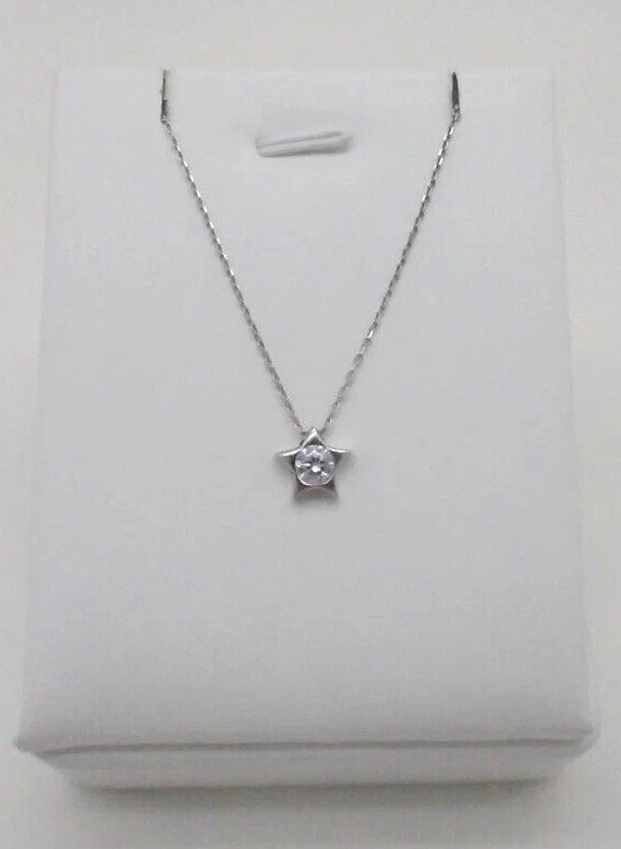 925 Silver Stone Detailed Star Pendant Necklace Sterling Silver CZ 18"
