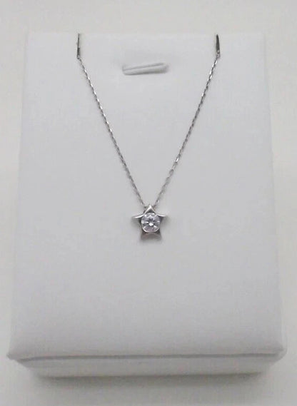 925 Silver Stone Detailed Star Pendant Necklace Sterling Silver CZ 18"