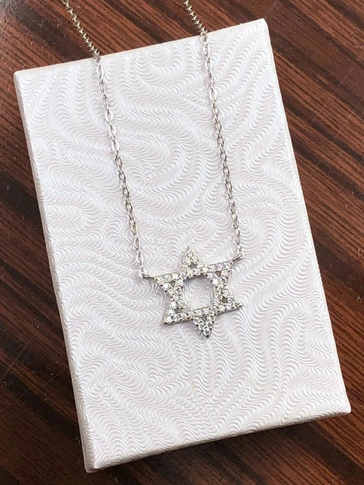 925 Sterling Silver Cz Star of David Pendant Necklace Womens 14.5mm(0.57") 17.5"