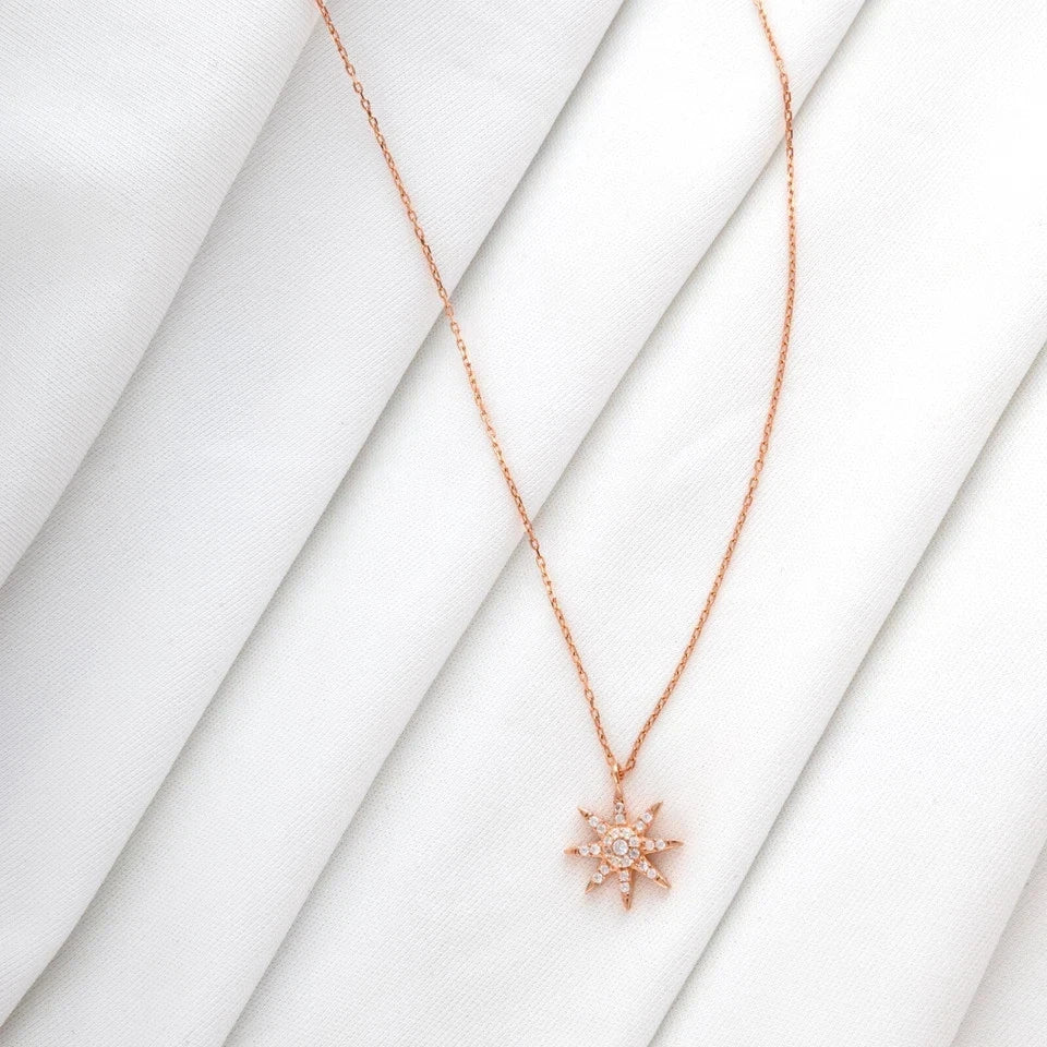 925 Silver Star Pendant Necklace Diamond North Star Necklace Starburst Necklace