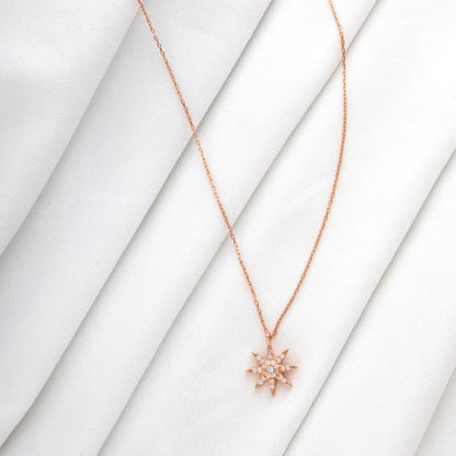 925 Silver Star Pendant Necklace Diamond North Star Necklace Starburst Necklace