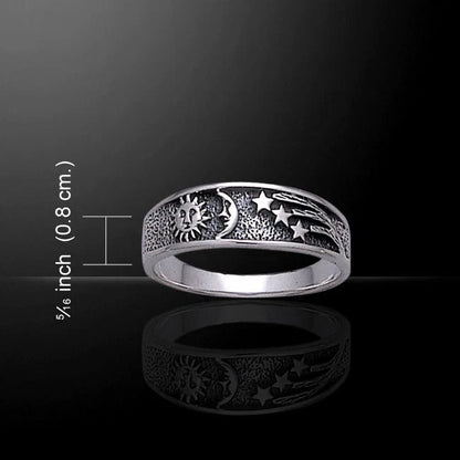Sun Moon and Stars Ring 925 Sterling Silver Fine Celestial Jewelry