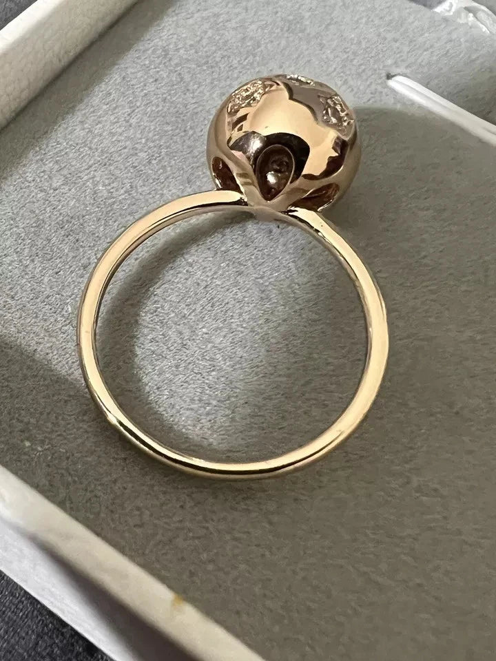Beautiful Ball Natural Star Zircon Rose Gold Color Marked Ring Size 9.5